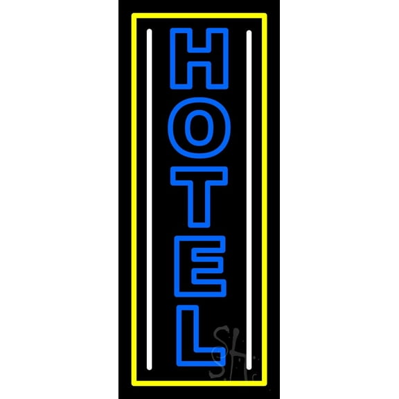 Vertical Blue Double Stroke Hotel 1 LED Neon Sign 24 x 10 - inches, Black Square Cut Acrylic Backing, with Dimmer - Bright and Premium built indoor LED Neon Sign for Defence Force.