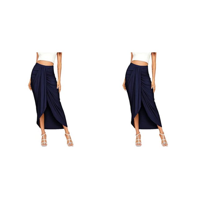 Minnieouse de mujer de poliéster de cintura alta Casual Irregular otoño Color sólido plisado hogar damas faldas ropa XS oscuro XS azul oscuro 2piezas