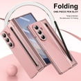 thumbnail image 2 of Hinge Protection for Samsung Galaxy Z Fold 7 Case with S Pen Holder,Shockproof Anti-Scratch 360 Full-body Leather + Tempered Glass Screen Protector Film Protective Phone Cover,Pink, 2 of 9