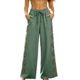 thumbnail image 2 of IUYRTFE Women's Linen Blend Wide Leg Pants with Drawstring Elastic Waist and Pockets Casual Relaxed Fit Trousers, 2 of 7