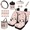 Cat Flower Pattern, variant on Uourmeti Car Seat Cover Protector Set, with Car Steering Wheel Cover Car Rear View Mirror Cover Key Pendant, 15 Packs Pink Leopard Pattern Auto Seat Covers Full Set