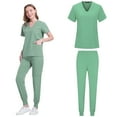 thumbnail image 4 of Scrubs for Women Sets with Pockets Short Sleeve V-Neck Solid Color Loose Ankle Cuff Pants Pocket Caregiver Blouses Nursing Uniform Set, 4 of 7