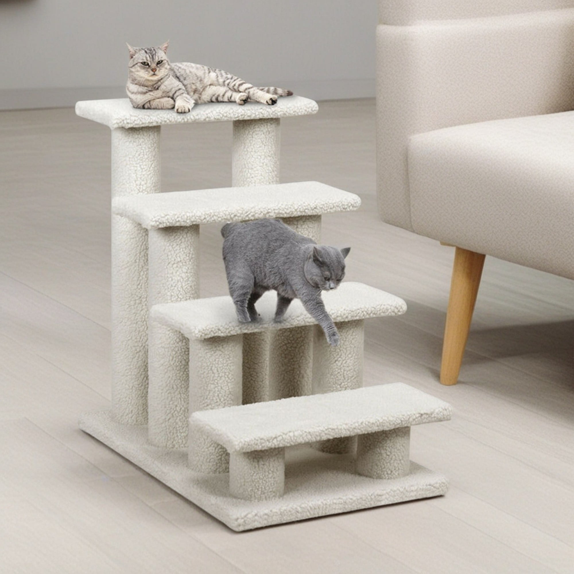 Kadyn 24" Pet Stairs for Small Pet, 4-Step Ramp for Beds and Couch with Non-Slip Carpeted Indoor Ladder, Cat Tree Climber, Beige
