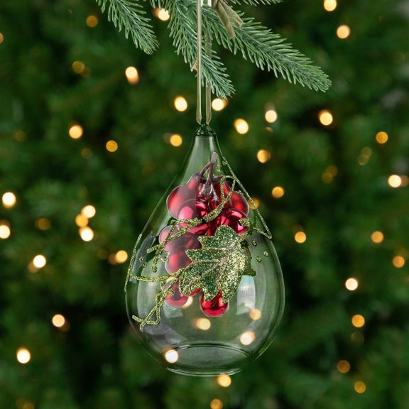 Northlight 6" Grape Cluster in Teardrop Cloche Christmas Ornament - White/Red