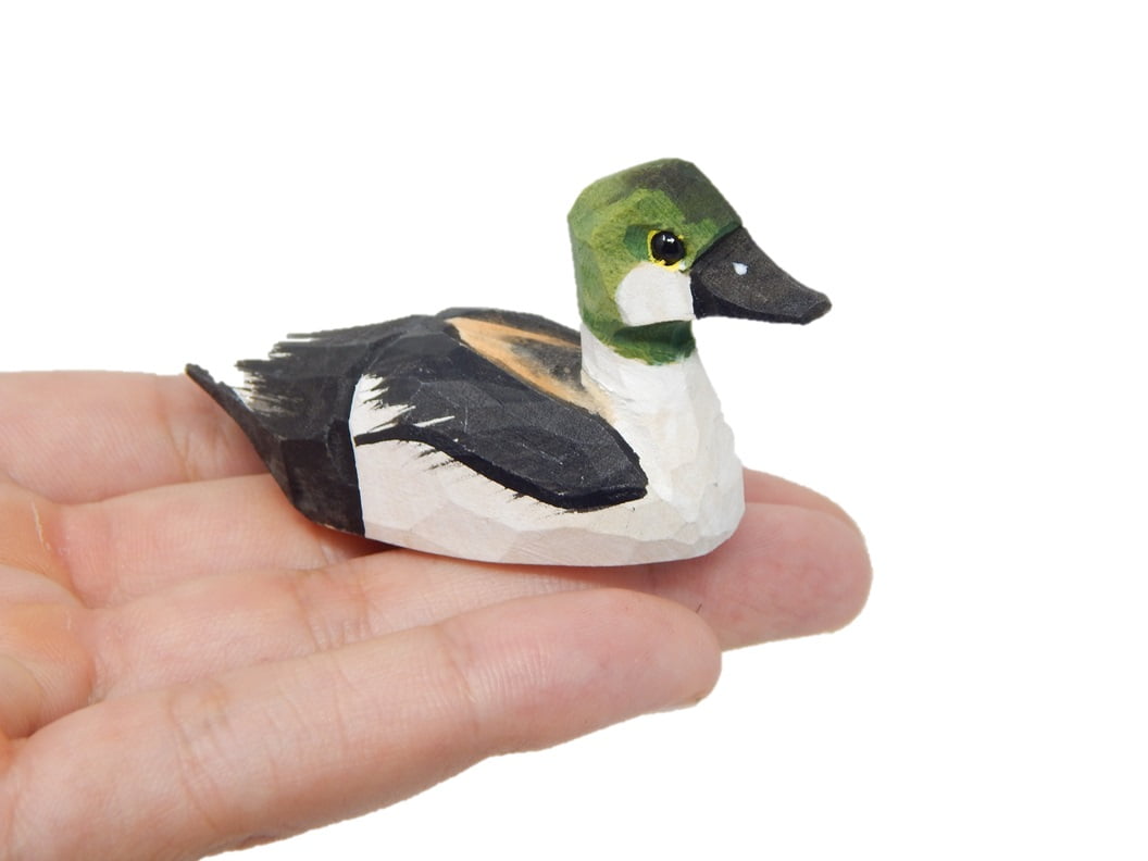 Wood Duck Miniature HandMade Wooden Carved Bird Decoy Figurines, 3.5 Inch Set of 5 (Wood