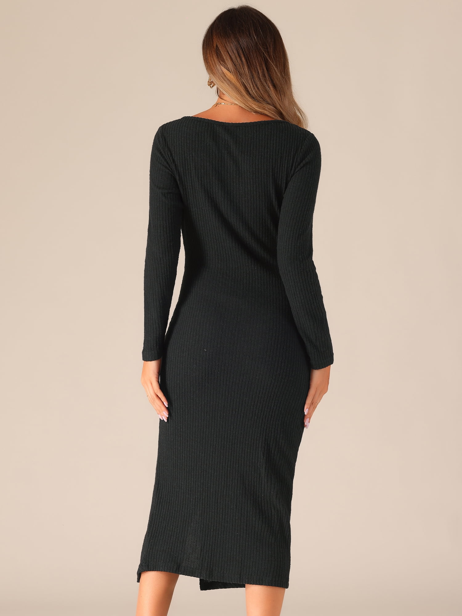 DARING DIVA Casual Bodycon Long Sleeve Midi Dress L Black