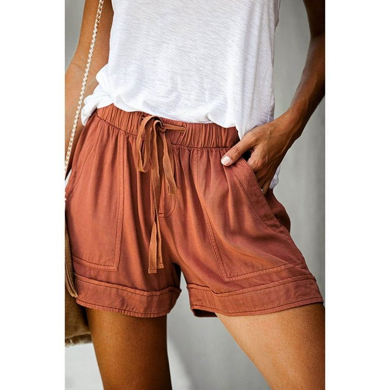 Clearance RYRJJ Women Casual Linen Cotton Shorts Drawstring Comfy Elastic  Waist Shorts Summer Pull On Short with Pockets(Sky Blue,3XL) 