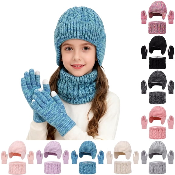 Hot Sales Womens Beanie Hat Scarf Gloves Set GIJNRIUIUA Under $9 3 Pcs Kids Winter Hat Gloves Scarf Set Toddler Knitted Beanie Hat Neck Warmer Mittens Fleece Lined Set for Boys and Girls Blue