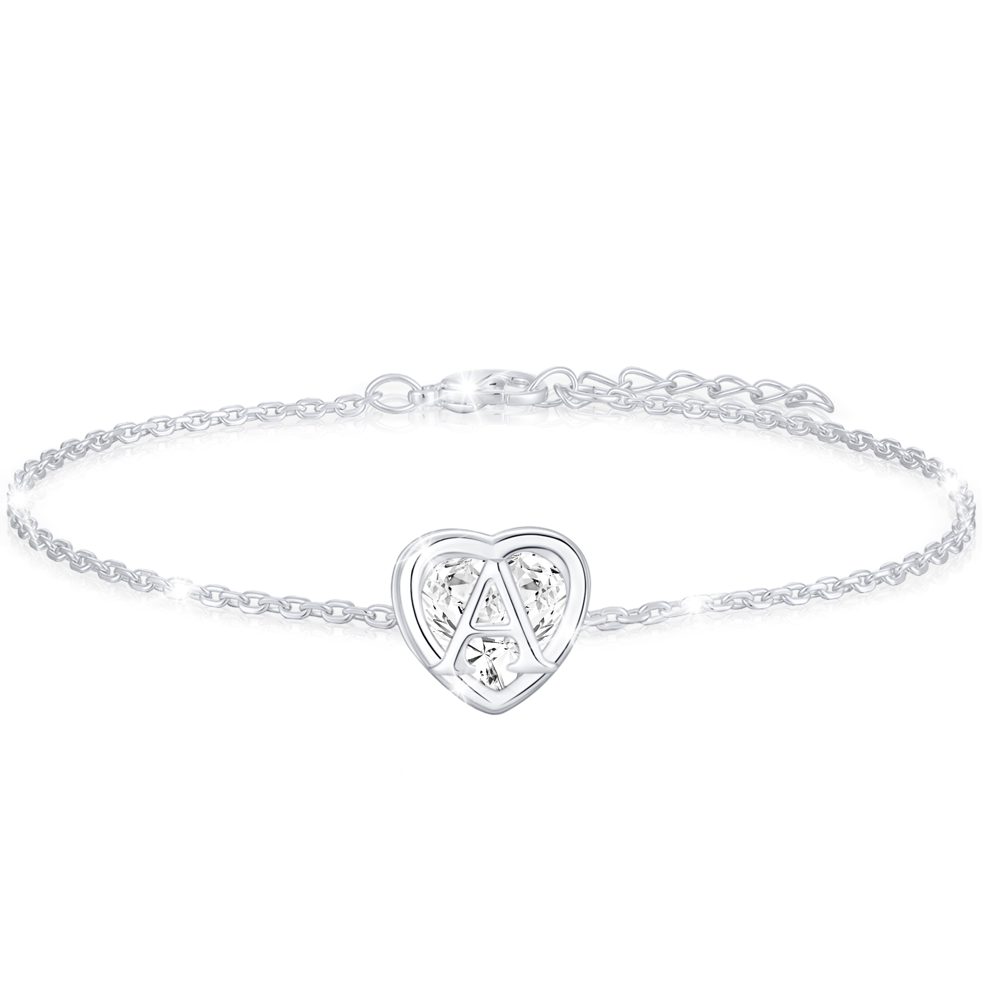 APSVO S925 Sterling Silver Plated Love Heart Initial Bracelets for Women Girls CZ Letter A Bracelet Birthday Graduation Jewelry Gifts Teen Her Mom Wife Lady Adults Kids Age Ideas