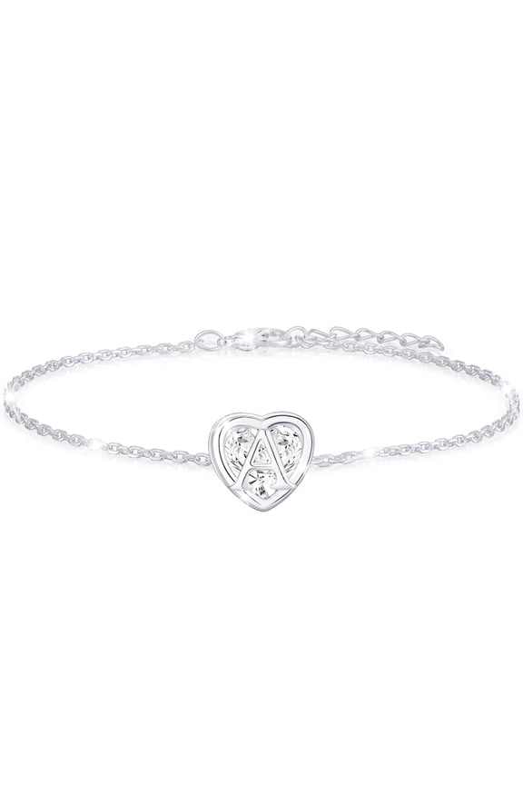 S925 Sterling Silver Plated Love Heart Initial Bracelets for Women Girls CZ Letter A Bracelet Birthday Graduation Jewelry Gifts Teen Her Mom Wife Lady Adults Kids Age Ideas