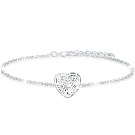 APSVO S925 Sterling Silver Plated Love Heart Initial Bracelets for Women Girls CZ Letter A Bracelet Birthday Graduation Jewelry Gifts Teen Her Mom Wife Lady Adults Kids Age Ideas