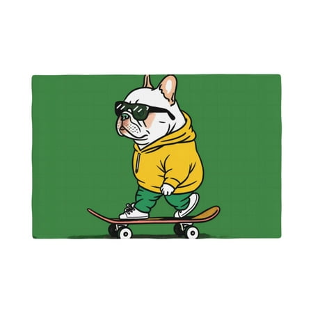 

Table Placemats Set of 6 - Cool Skateboarding Bulldog 12x18 In Faux Linen Double Heat Resistant Place Mats Cloth Indoor/Outdoor Placemats Washable Table Mats for Dining Kitchen Party