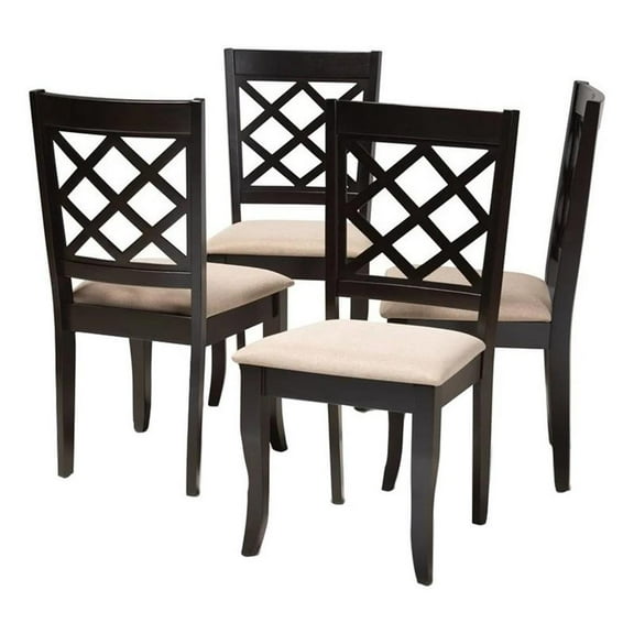 Bowery Hill 17.9" Modern Oak Wood Dining Chair in Espresso/Beige (Set of 4)
