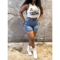 thumbnail image 6 of Women's Distressed Denim Shorts Curve Hugging Frayed Hem Summer Jeans, 6 of 8