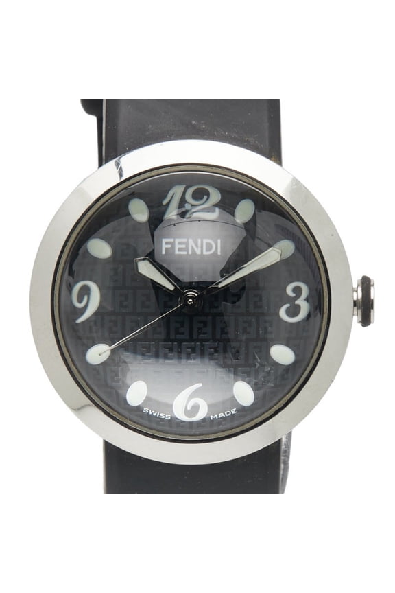 Pre-Owned Fendi Bousra Watch 8010G Quartz Movement Black Dial Stainless Steel Rubber Women's...