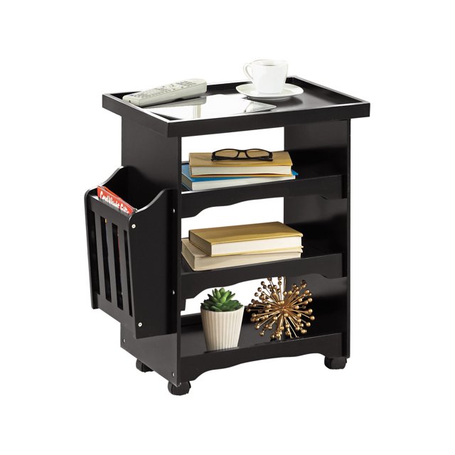 Rolling Side Table and End Table with Wheels and Storage Space 4 Tier