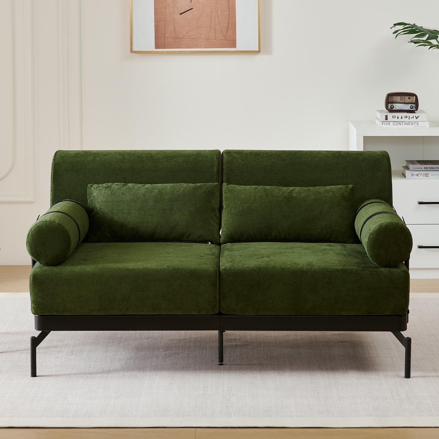59" Loveseat Sofa with USB Ports,Modern Sofa Couch 2-Seater Sofa with 2 Pillows,Cylindrical Armrests for Living Room Bedroom Apartment,Green