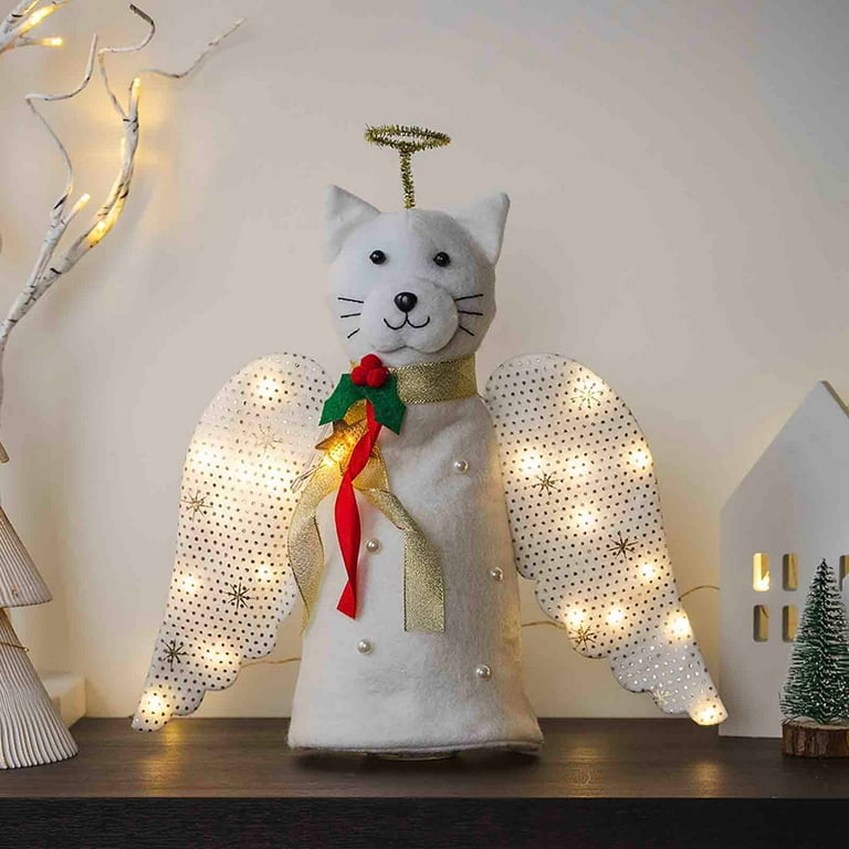Qocolhg Christmas Tree Topper Decoration Angel Cat Christmas Tree Topper with Golden Sparkle LED Lighted Wings Ornament Christmas Angel Cat Christmas Tree Decoration Holiday Decoration Walmart