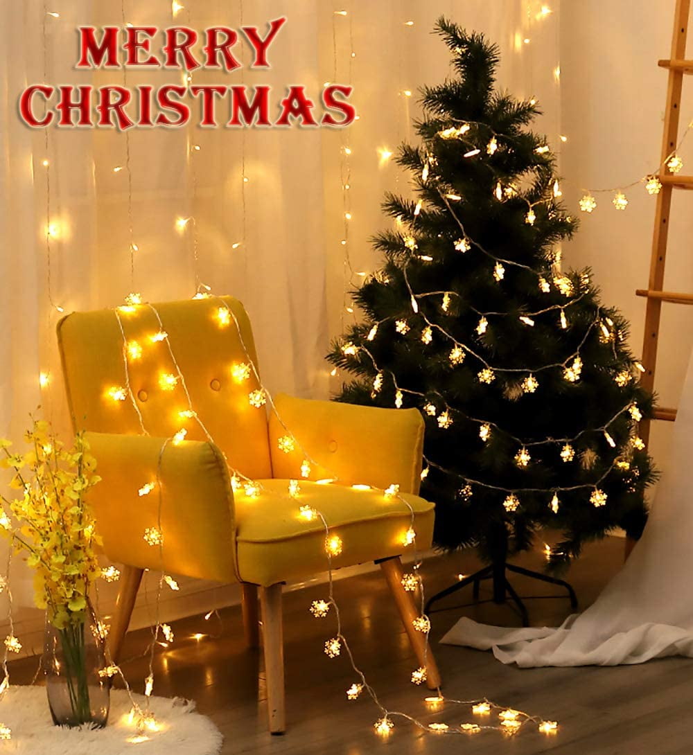 Snowflake String Lights, 33 ft LED String Lights with 2 Modes, Battery