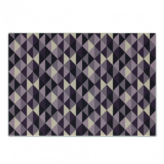Geometric Cutting Board, Abstract Triangles with Dark and Pale Color Shades, Decorative Tempered Glass Cutting and Serving Board, Small Size, Dark Purple Lilac, by Ambesonne