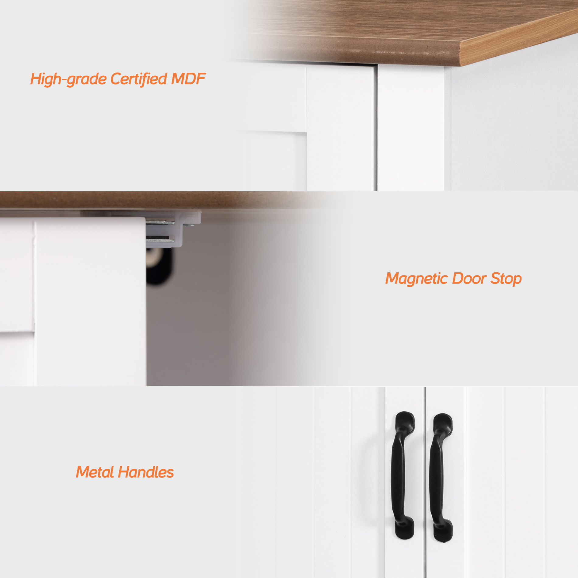 WAMPAT Free Standing 3 Tier Bathroom Cabinet, White Wood 31.5" Cupboard, White