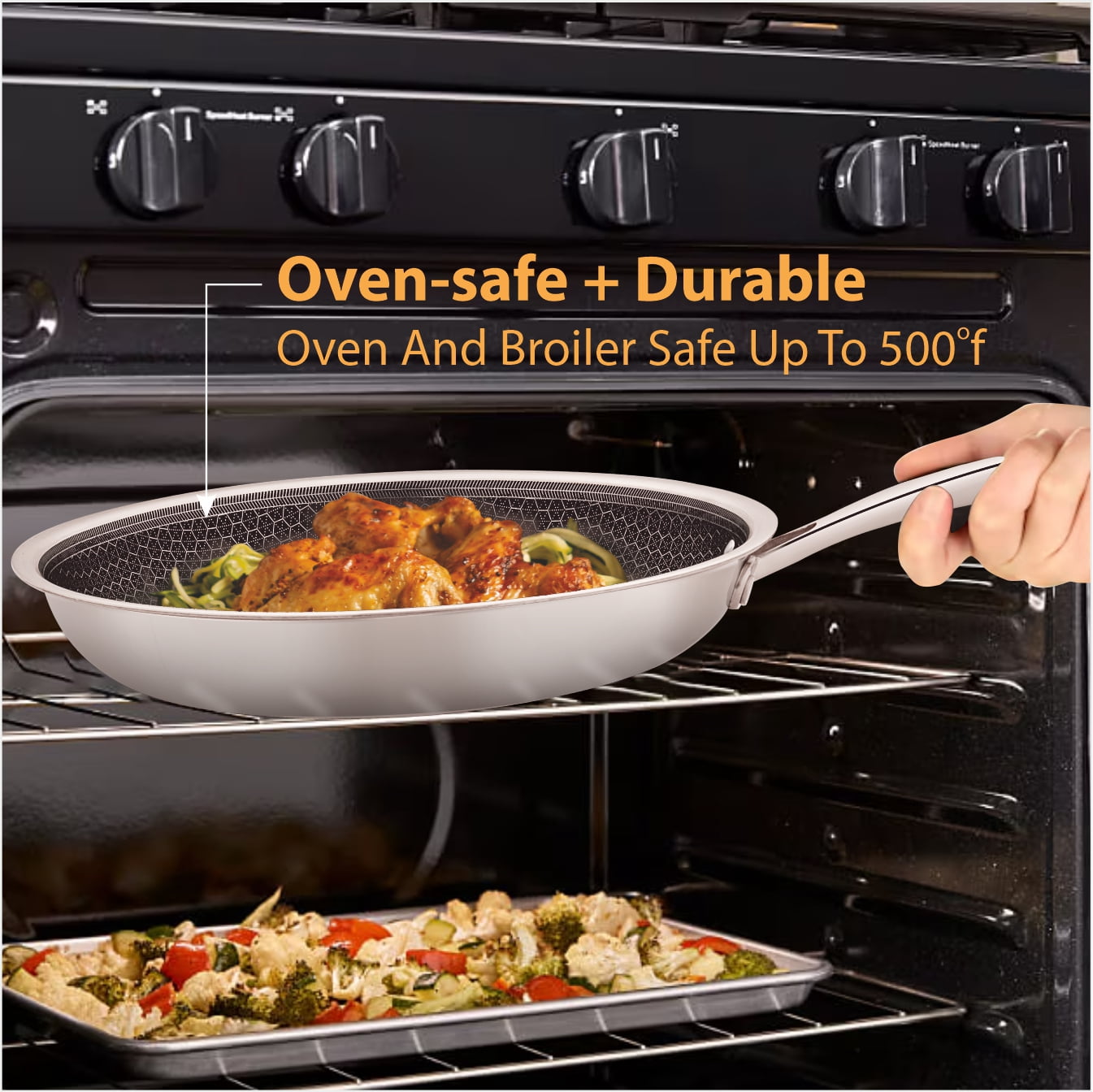 Mainstays 12 in Tri-Ply Stainless Steel Hybrid Non-Stick Fry Pan with Cool Touch Handle