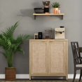 thumbnail image 3 of Surmoby 34.3" Rattan Sideboard Buffet Cabinet Set of 3,Boho Sideboard Storage Cabinet with Doors Farmhouse Kitchen Buffet Credenza, Liquor Cabinet Accent Cabinet,Light Oak, 3 of 7