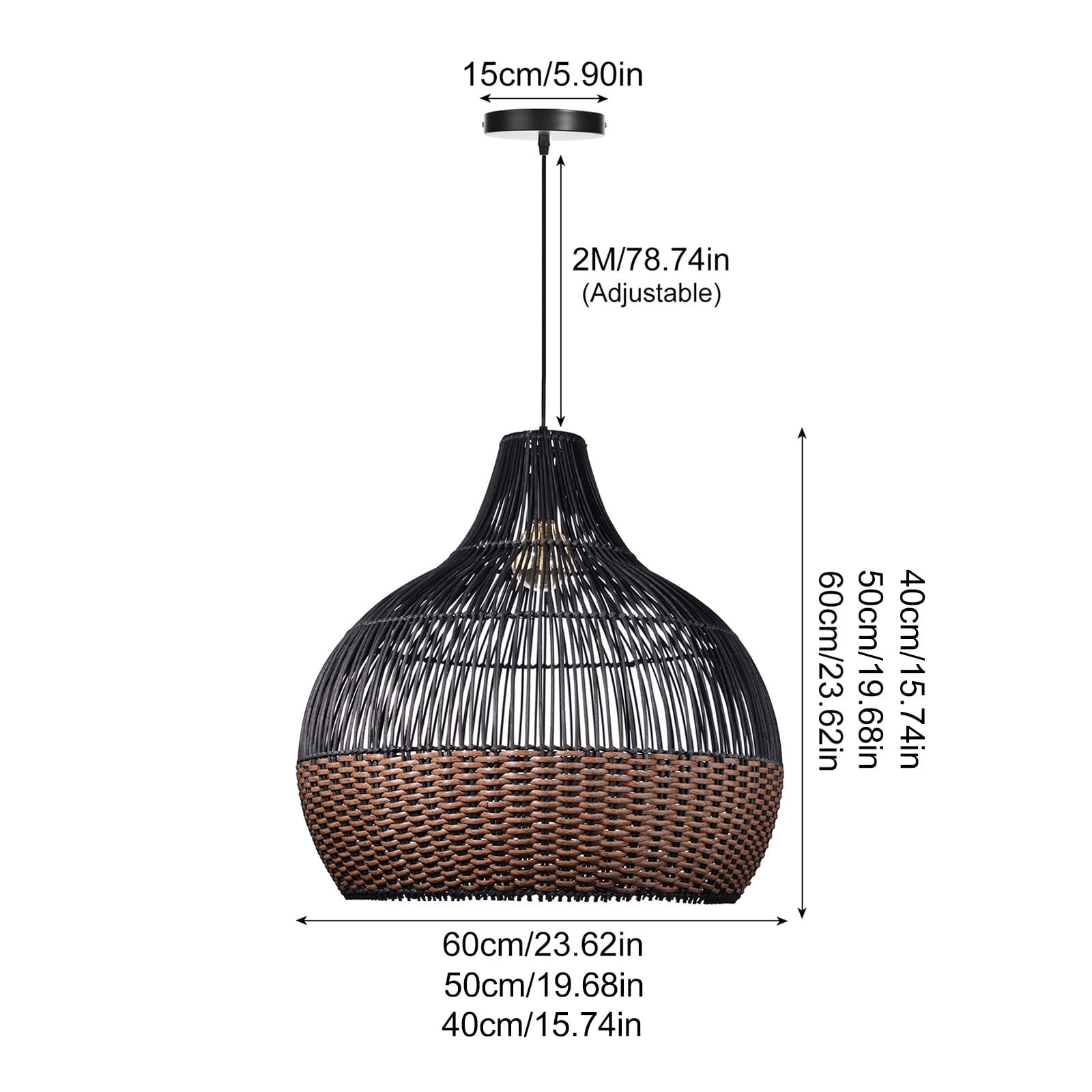 Arturesthome Rattan Pendant Light Fixtures, Wicker Boho Black Basket Lighting Chandelier
