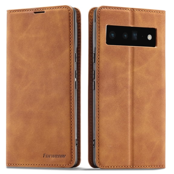 Google Pixel 6 Wallet Case Google Pixel 6 Luxury PU Leather Case, Book Folding Flip Retro Case with Kickstand, [RFID Blocking] Credit Card Slot Magnetic Closure Protective Cover, Brown