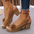 thumbnail image 2 of Women's Platform Heels Block Chunky Sandals Open Toe Ankle Strap Shoes Fashion Dress Summer Beach Sandal 2026 Light Brown 43, 2 of 5
