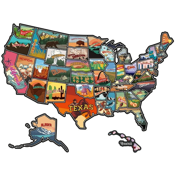 RV State Travel USA Map Sticker, United States Stickers Vinyl Map RV Decals Travel Trailer ...