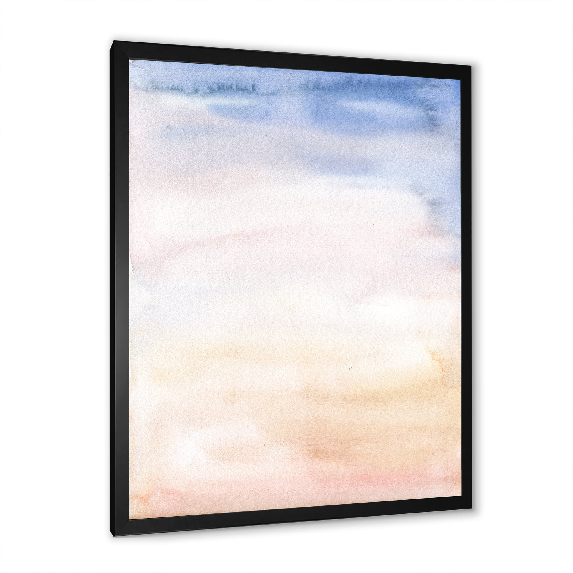 Designart 'Pastel Abstract With Pink Dark Blue and Beige Spots' Modern Framed Art Print