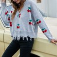 thumbnail image 2 of CEHVOM Nouveau Chandail à Col en V Imprimé Fruits pour Femmes, Chandail Court Ample à Franges Tricot 2023 Liquidation, 2 of 4