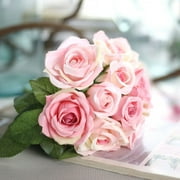 matoen 9 Têtes de Soie Artificielle Faux Fleurs Feuille Rose Mariage Décor Floral Bouquet, Décoration d'intérieur, Cadeau, en Liquidation