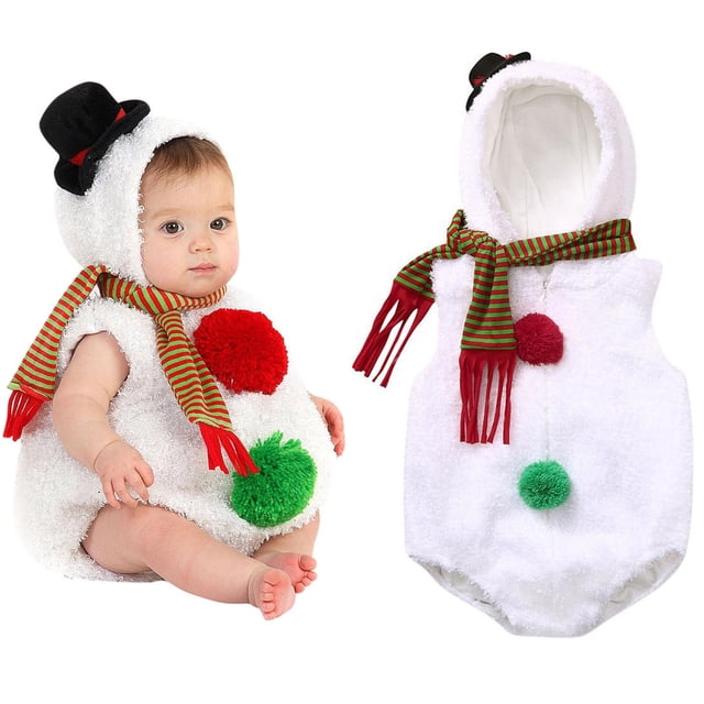 Dpityserensio Infant Baby Boys Christmas Snowman Modelling Fleece Romper Scarf Sets