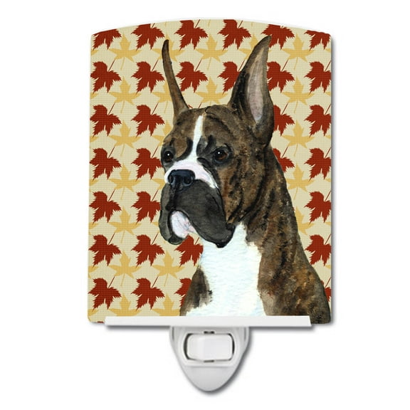 Boxer Brindle Fall Leaves Portrait Ceramic Night Light