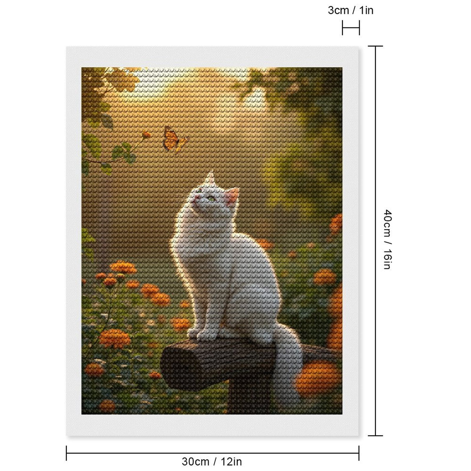 Diamond Art Kits for Adults, White Cat Monarch Butterfly Garden 5D Diamond Painting Kits for Adults Beginners, DIY Full Drill Diamond Painting, Gem Art and Crafts 12x16