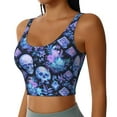 thumbnail image 2 of Balery Skull blue crystal flower Sujetadores deportivos con espalda cruzada para mujer, acolchados, sin costuras, de alto impacto, ideales para yoga, gimnasio, entrenamiento y fitness.-X-Large, 2 of 8