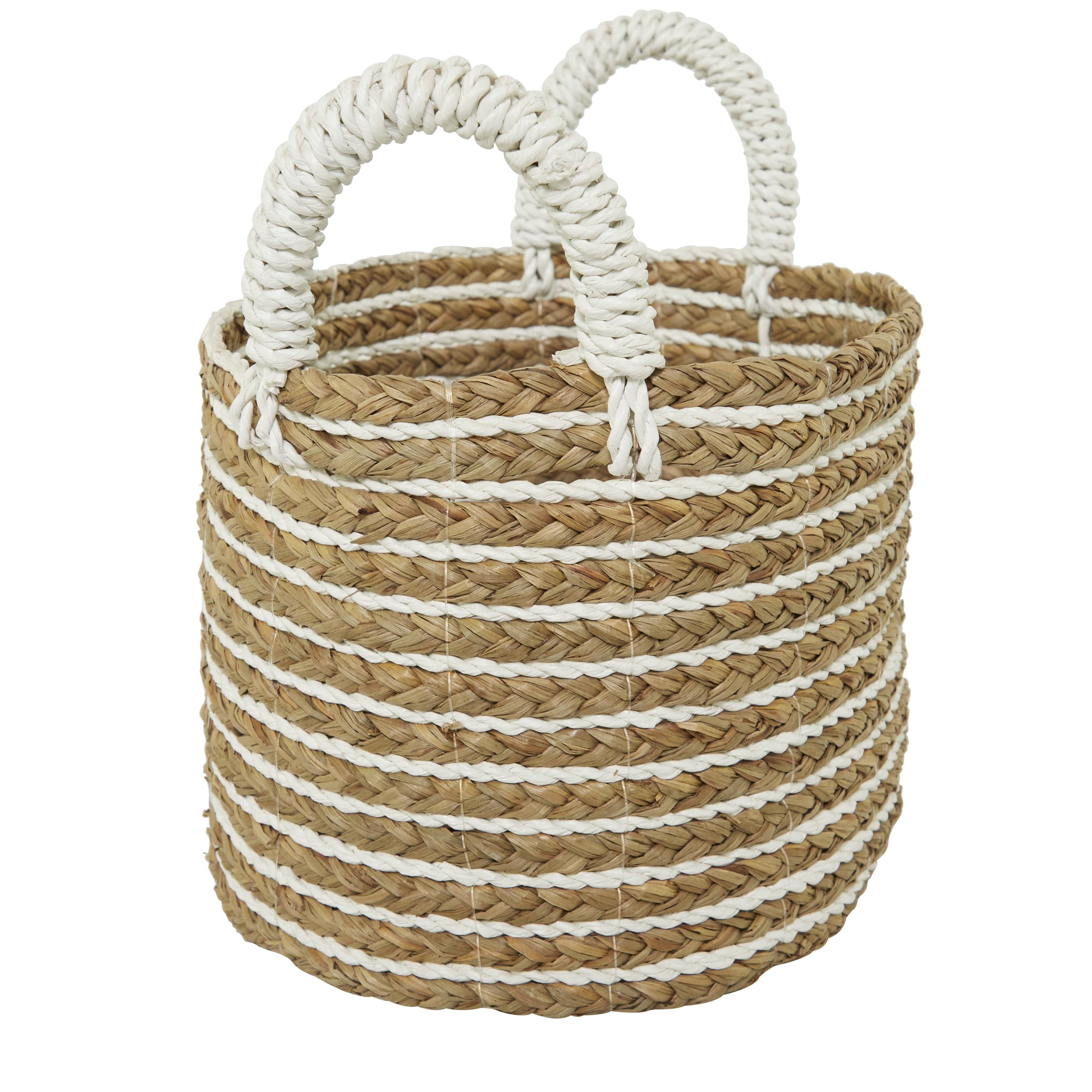 CosmoLiving by Cosmopolitan 19", 16", 13"W Brown Seagrass Handmade Two Toned Storage Basket with Handles, 3-Pieces