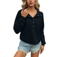 thumbnail image 3 of Feancey Corduroy Long Sleeve Shirts for Women Half Button Collar Pullover Tops Fall Casual Lightweight Sweatshirt Solid Color Loose Tunic Tees Navy S, 3 of 7