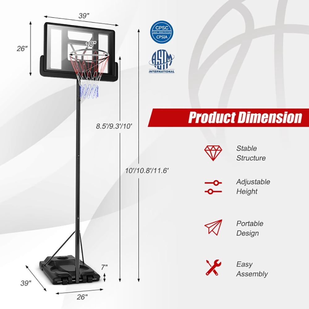 Barara King Basketball Hoop Outdoor Indoor,Height Adjustable Portable Shatterproof Backboard Basketball Hoop with 2 Nets