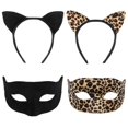thumbnail image 1 of Frcolor 2pcs Cat Ear Headband 2pcs Masquerade Mask Handmade Plush Ear Headwear Hair Maid Costume Cosplay Hair Accessories (Black, Leopard Print), 1 of 3