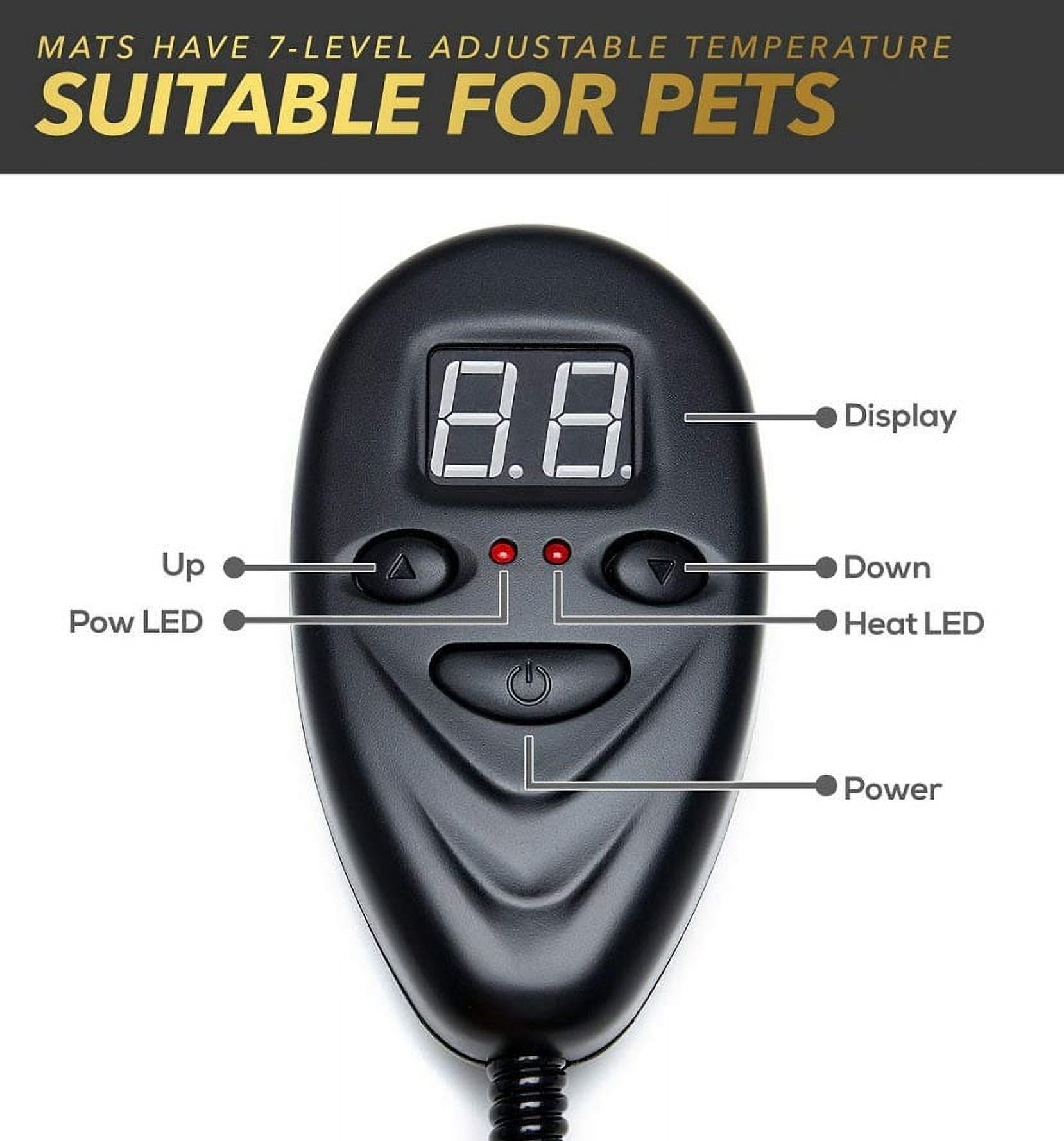 Indoor Pet Electric Heating Pad, Petfactors 7-Level Controller DC15.6V Low Voltage Safety Waterproof Heated Bed with Thermostat and Adapter, Removable and Washable Fleece Cover for Easy Maintenance