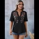 thumbnail image 5 of Camisas Mexicanas para Mujer, Blusa Tradicional de Verano Bordada, Túnica Floral, Cuello en V, Camiseta de Corta. Negro M, 5 of 9