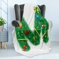 thumbnail image 4 of Christmas Alphabet Soft Flannel Fleece Throw Blanket, M Letter Ribbons Noel Occasion Print on Plain Backdrop, Cozy Plush for Indoor and Outdoor Use, 70" x 90", White Green and Mustard, by Ambesonne, 4 of 5