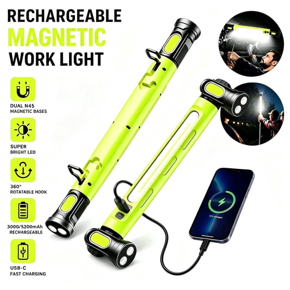 Saisi Magnetic Cob LED Work Light, 5 Modes Rechargeable Mechanic Lamp for Garage Auto Repair Camping