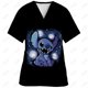thumbnail image 3 of Blusa de uniforme de trabajo con cuello en V y cordón de manga corta con estampado de dibujos animados de Disney Stitch para mujer, 3 of 5