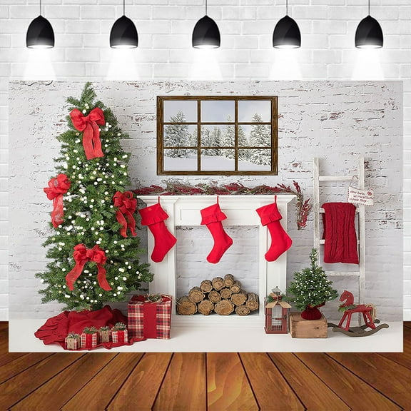 Brown Wooden Wall Christmas Fireplace Photography Background Christmas rate Tree Lantern Photo Backdrops For Photo Studio
