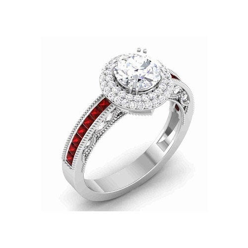 2.5Ct Moissanite Diamond Ruby Engagement Ring, Moissanite Ruby Ring - 925 Sterling Silver Gold Plated - Moissanite Gemstone Jewelry - Gifts