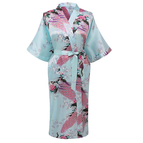 Elegant Long Floral Silk Kimono Womens Robe, Sizes 2 to 18, Brides and ...
